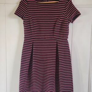 Talbots Black & Pink Striped Short Sleeve A-Line Dress
